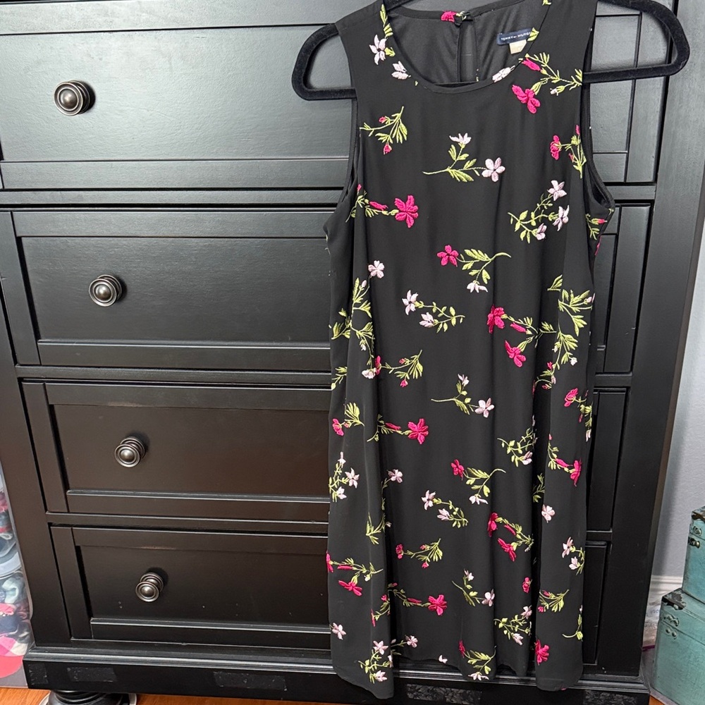 Tommy Hilfiger Black Dress with Pink and Green Floral Design